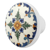 Farmhouse Folk Flower Mediterranean Blue Orange Keramische Knop (Rechts)