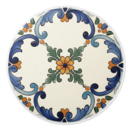 Farmhouse Folk Flower Mediterranean Blue Orange Keramische Knop