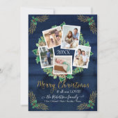 Farmhouse Foto met kerstmis Rustic Navy Wood Feestdagenkaart (Voorkant)