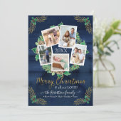 Farmhouse Foto met kerstmis Rustic Navy Wood Feestdagenkaart (Staand voorkant)