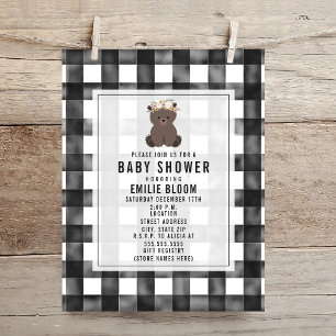 Farmhouse Gingham Boho Beer Baby shower Kaart