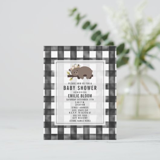 Farmhouse Gingham Boho Sleepy Beer Baby shower Kaart (Staand voorkant)