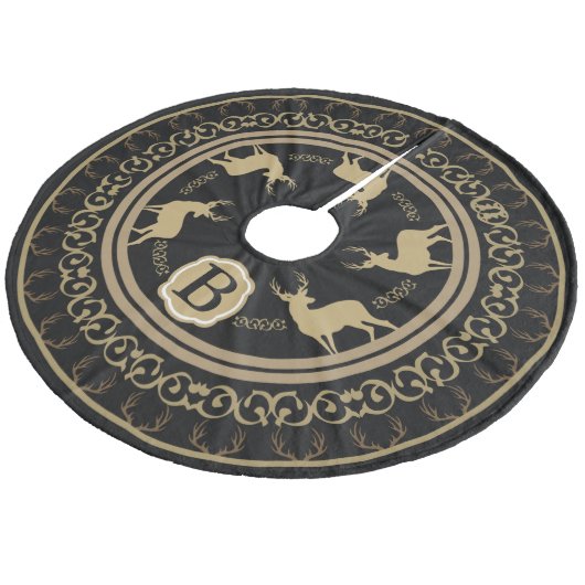 Farmhouse Glam Black & Taupe Deer Antlers & Bucks Fleece Kerstboom Rok (Gekanteld)