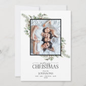 Farmhouse Greenery Merry kerst Foto Holiday C Feestdagenkaart (Voorkant)