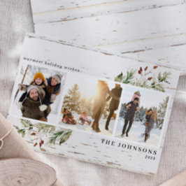 Farmhouse Greenery Neutral Photo Collage Feestdagenkaart