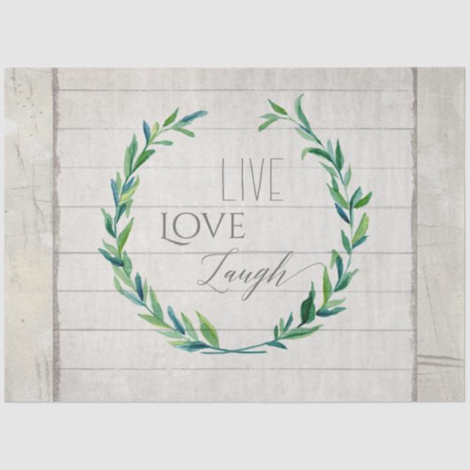 Farmhouse Greenery Waterverf Live Love Laugh Wood Tissuepapier (Voorkant)