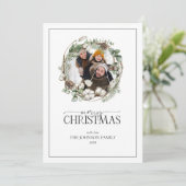 Farmhouse Greenery Wreath Merry kerstfoto Ho Feestdagenkaart (Staand voorkant)