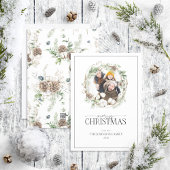 Farmhouse Greenery Wreath Merry kerstfoto Ho Feestdagenkaart