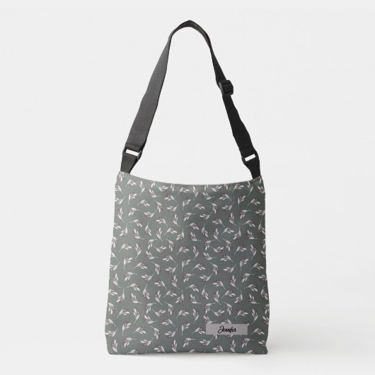 Farmhouse Grey Personalize Name Spray of Leaves Crossbody Tas (Voorkant)