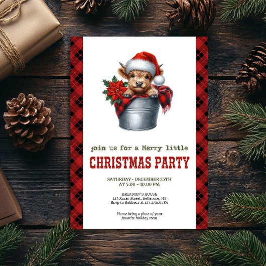 Farmhouse highland cow Christmas holiday invite Kaart