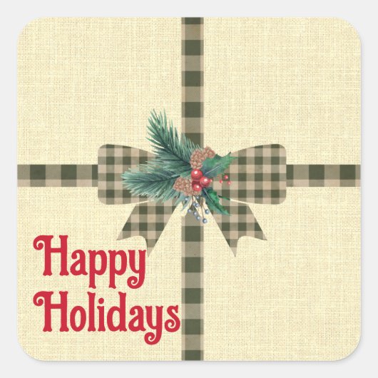 Farmhouse Holiday Pset Bow Custom Vierkante Sticker (Voorkant)