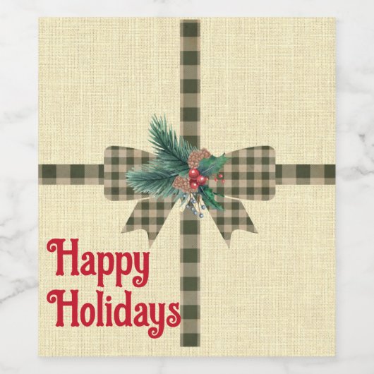 Farmhouse Holiday Pset Bow Custom Wijn Etiket (Enkel label)