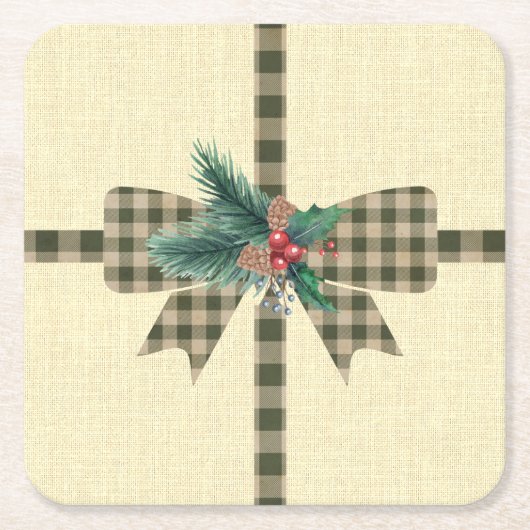 Farmhouse Holiday Pset Bow Kartonnen Onderzetters (Voorkant)
