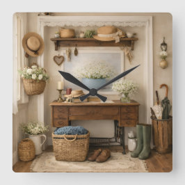 Farmhouse “Home Is Where Love Is”  Rustic Decor Vierkante Klok