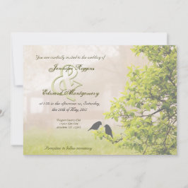 Farmhouse in Fog w Birds Wedding Invitation Kaart