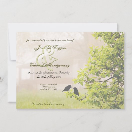 Farmhouse in Fog w Birds Wedding Invitation Kaart (Voorkant)