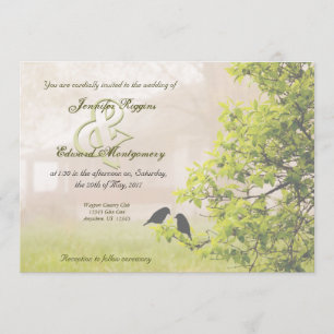 Farmhouse in Fog w Birds Wedding Invitation Kaart