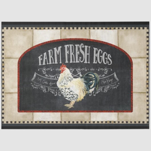 Farmhouse Kitchen Rooster Boerderij Fresh Egg Deco Tissuepapier (Voorkant)