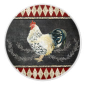 Farmhouse Kitchen Rooster Chalkboard Black n White Keramische Knop (Voorkant)