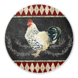 Farmhouse Kitchen Rooster Chalkboard Black n White Keramische Knop