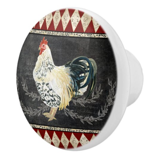 Farmhouse Kitchen Rooster Chalkboard Black n White Keramische Knop (Rechts)