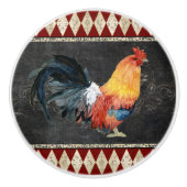 Farmhouse Kitchen Rooster Red Gold Blue Chalkboard Keramische Knop (Voorkant)