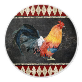 Farmhouse Kitchen Rooster Red Gold Blue Chalkboard Keramische Knop