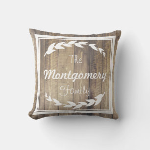 Farmhouse Laurel Sprigs Barn Wood Familienaam Kussen
