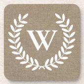 Farmhouse Laurels Faux Burlap Initiaal Letter Bier Onderzetter (Voorkant)