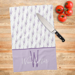 Farmhouse Lavender Flowers Custom Name Monogram Theedoek