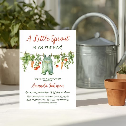 Farmhouse Little Sprout Clothesline Baby Shower Kaart