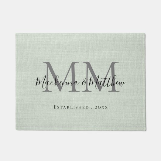 Farmhouse Monogram Personalized Burlap Sage Green Deurmat (Voorkant)
