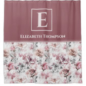 Farmhouse Monogram Roze en Paarse Aangepaste Flora Douchegordijn (Voorkant)