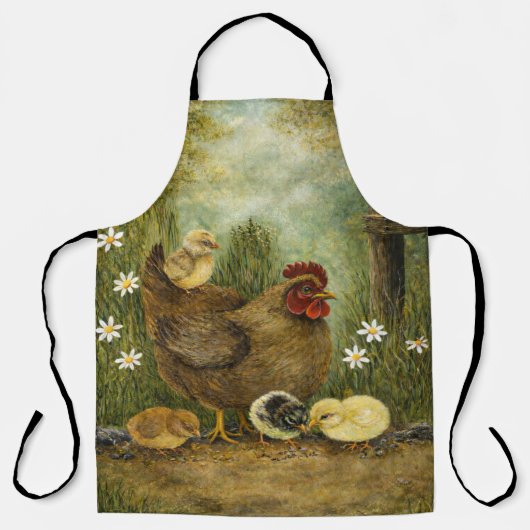 Farmhouse Mother Hen and Baby Chicks Apron Schort (Voorkant)