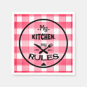 Farmhouse My Kitchen My Rules Red Gingham Check Servet