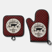 Farmhouse Naam Rustic Buffalo Pset Barn Wood Koe Ovenwant & Pannenlap Set (Voorkant)