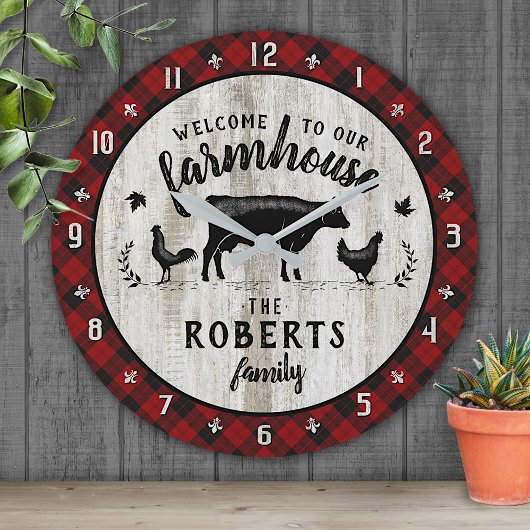 Farmhouse Naam Rustic Buffalo Pset Barn Wood Koe Ronde Klok
