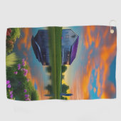 Farmhouse Paarse Roof Pond bij zonsopgang Golfhanddoek (Horizontaal)