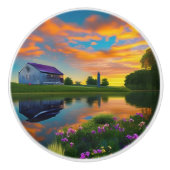 Farmhouse Paarse Roof Pond bij zonsopgang Keramische Knop (Voorkant)