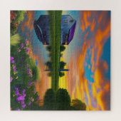 Farmhouse Paarse Roof Pond bij zonsopgang Legpuzzel (Horizontaal)