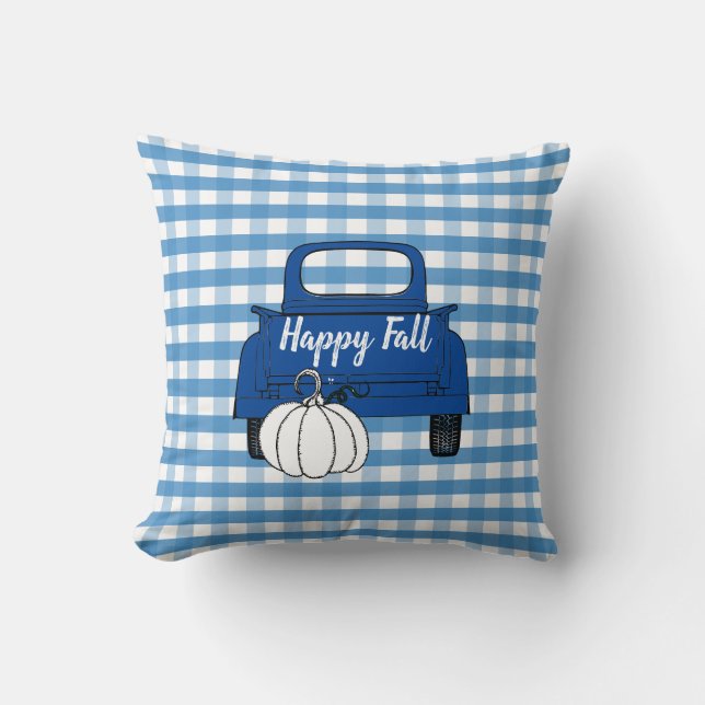 Farmhouse  Pickup Truck Pumpkin Blue White Kussen (Voorkant)