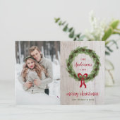 Farmhouse Pine Wreator 3 Foto| Kerstbrief Feestdagenkaart (Staand voorkant)