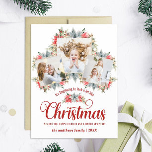 Farmhouse Poinsettia 3 Foto-collage Magnetische Ka Magnetische Uitnodiging