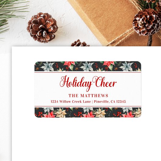 Farmhouse Poinsettia Black Rustic Holiday Cheer Etiket