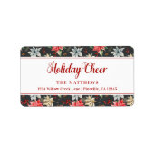 Farmhouse Poinsettia Black Rustic Holiday Cheer Etiket (Voorkant)