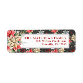 Farmhouse Poinsettia Black Rustic Return Address Etiket (Voorkant)
