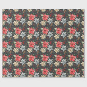 Farmhouse Poinsettia Black Rustige kerst Cadeaupapier (Vlak)