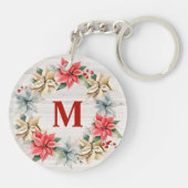 Farmhouse Poinsettia Chic Winter Wreatmonogram Sleutelhanger (Achterkant)