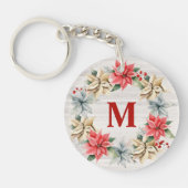 Farmhouse Poinsettia Chic Winter Wreatmonogram Sleutelhanger (Voorkant)