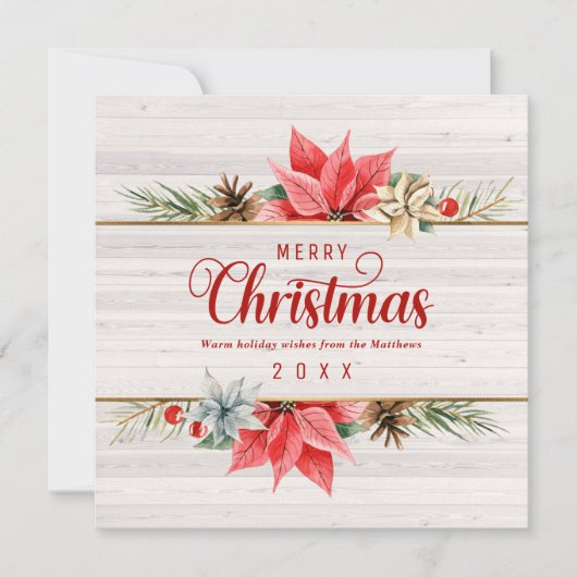Farmhouse Poinsettia Gold Framed Square kerst Feestdagenkaart (Voorkant)